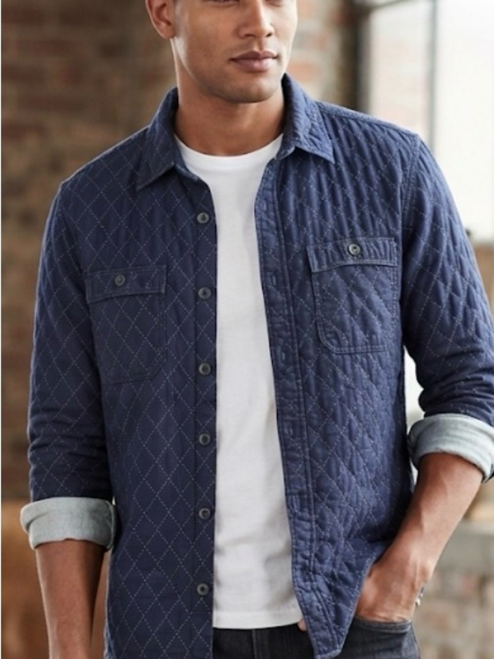 Banana Republic Blue Diamond Quilted look Long Sleeve Shirt Jacket Sz Medium